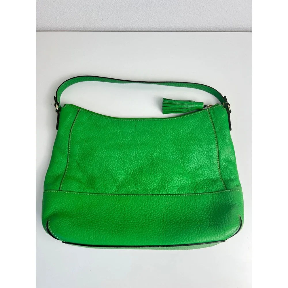 Kate Spade Green Pebbled Leather Tassel Shoulder Hobo Bag Purse Y2K Color‎ Pop